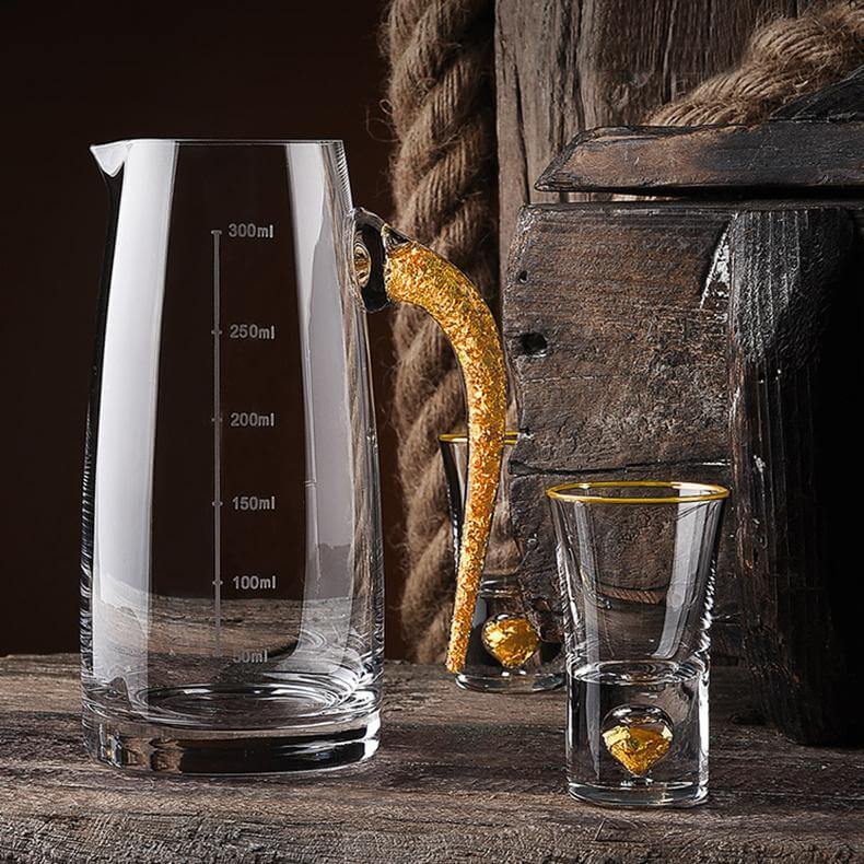 gold foil decanter & shot glass set - whiskira - shot glass - gold foil - tumbler - whisky - premium - elegant - gift - decanter