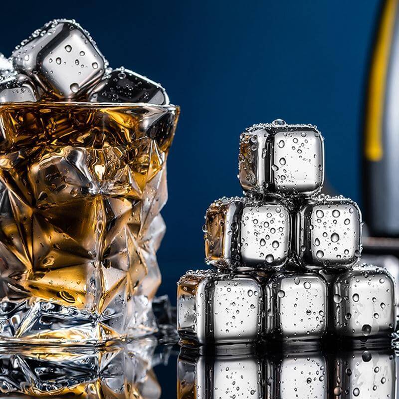 gold silver whiskey stone - whiskira - whiskey ice - whisky ice - drinks - spirits - stainless steel - 8 pieces - ice